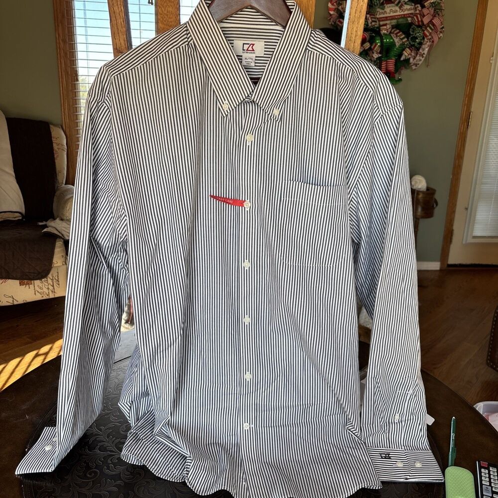Cutter And Buck Button Down Shirt Men’s XL STRIPED BLACK/White Y2K NEW - Picture 3 of 5